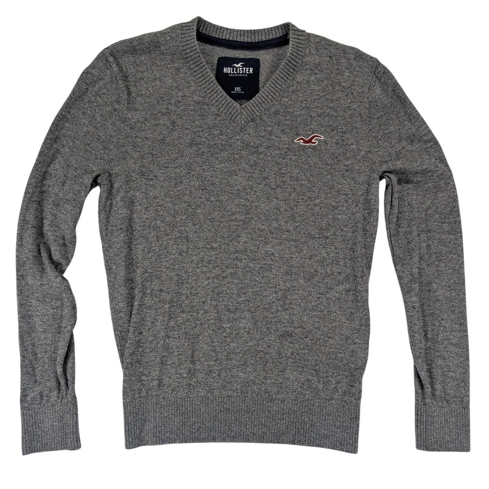 Hollister Sweater Men XXS Gray V-neck Lightweight Casual Preppy Tween Boy 14 EUC - Picture 2 of 10